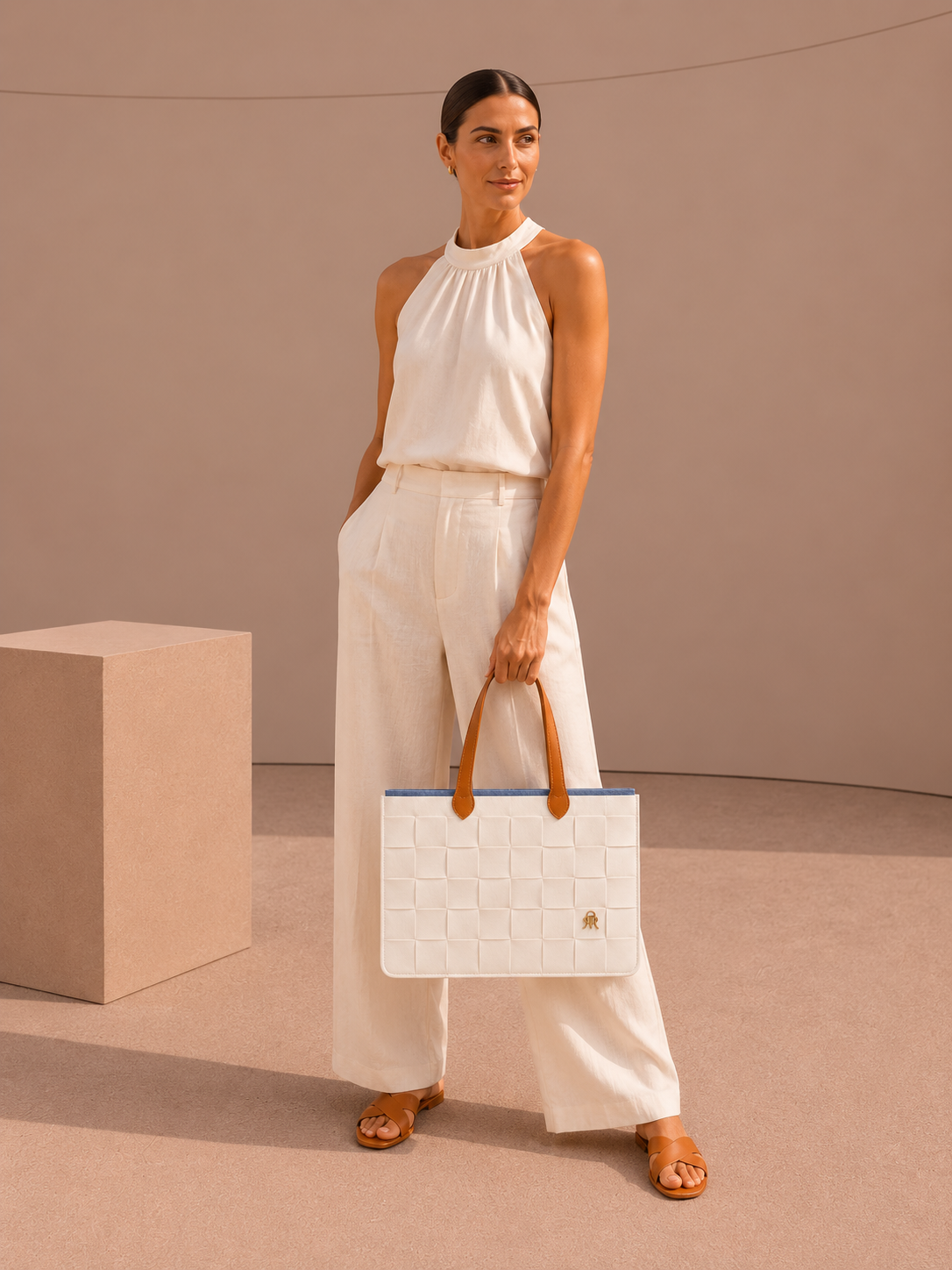 BOLSO MEDIANO TRAMA FIELTRO OFF WHITE