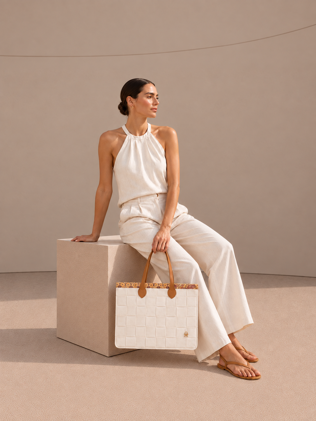 BOLSO MEDIANO TRAMA FIELTRO OFF WHITE