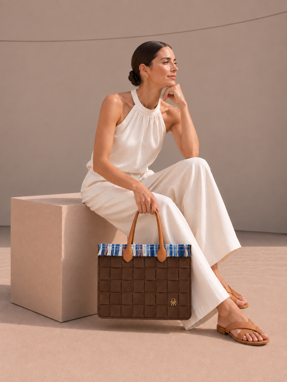 FELT BROWN - SKY BLUE TWEED